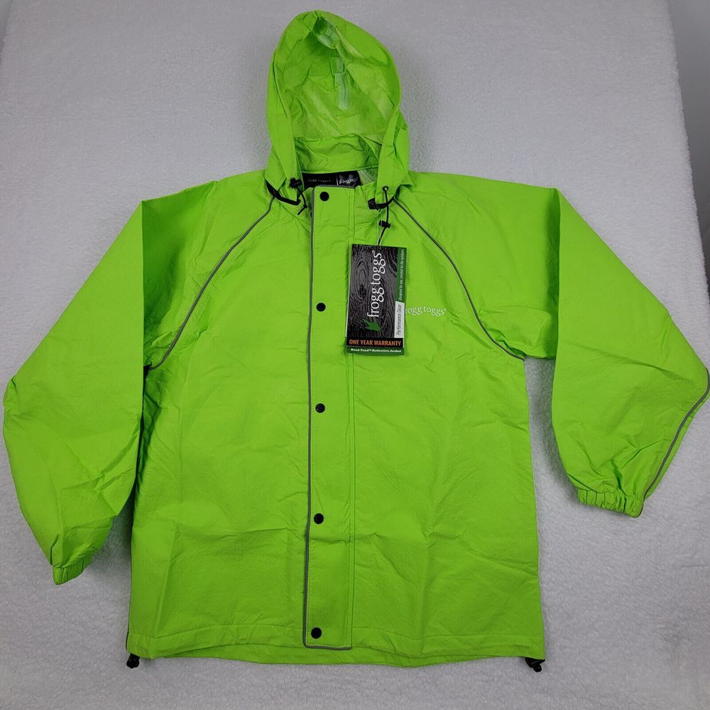 Frogg Toggs Road Toad Reflective Jacket Mens Small Hi-Vis Green FT63133-48‎ NEW